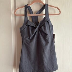 Athleta Gray Fitted Tank Top with Twist Front